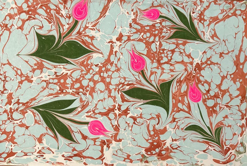Floral Ebru Art, Marbled Paper, Flower Ebru, Handmarbled Paper, Handmade Paper, Wall Art 1