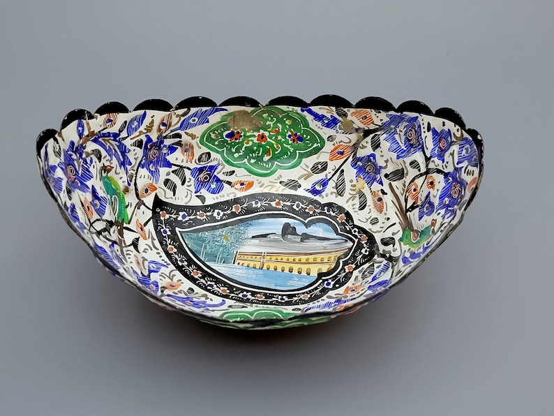 Antique Persian small bowl, enamel 19th century, hand-painted
