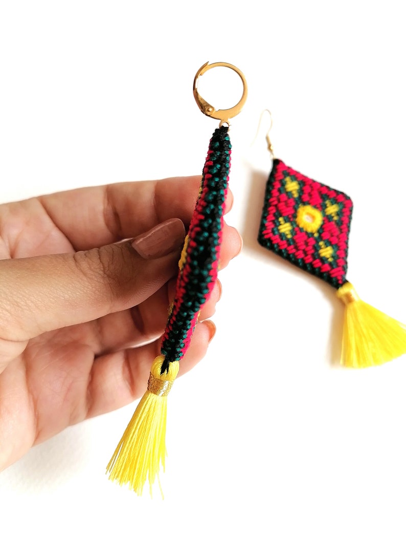 Side view showing the thickness and edge of a Baluchi embroidered earring