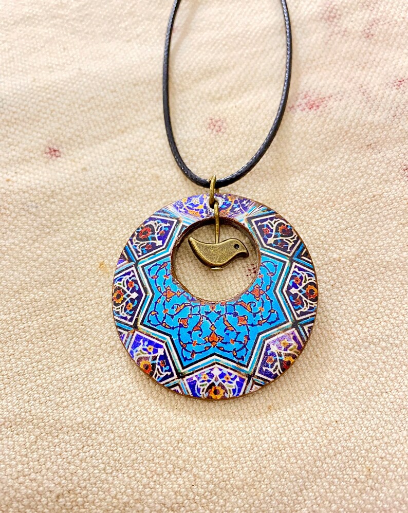 Persian jewelry handmade Wooden necklace Handmade wooden jewellery Persian art traditional، نمای 2