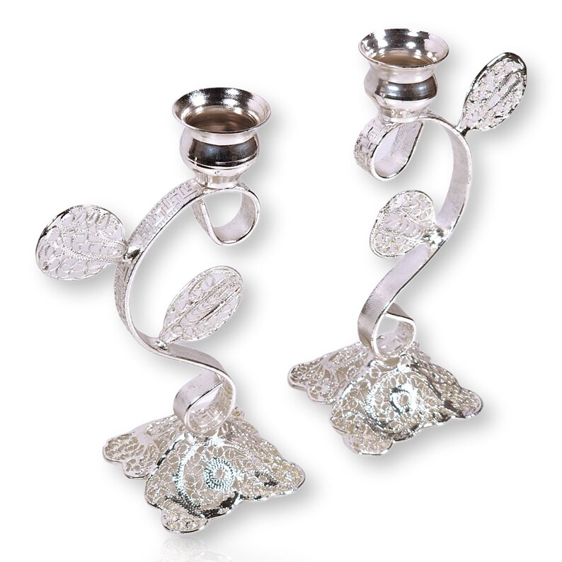 Pair of handmade candlesticks made with copper wire and silver plated, a item of Persian a