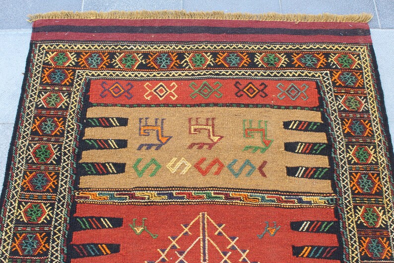 Persian Kilim Rug, 3.2x5.9 Feet, Vintage Rug, Handmade Rug, Antique Rug, Kitchen Rug, Wool، نمای 2