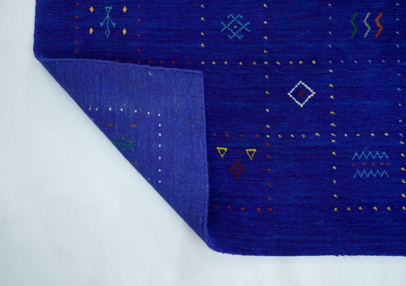 Blue Gabbeh Rug, Handwoven Wool Area Rug, Tribal Farmhouse Decor 5076، نمای 2