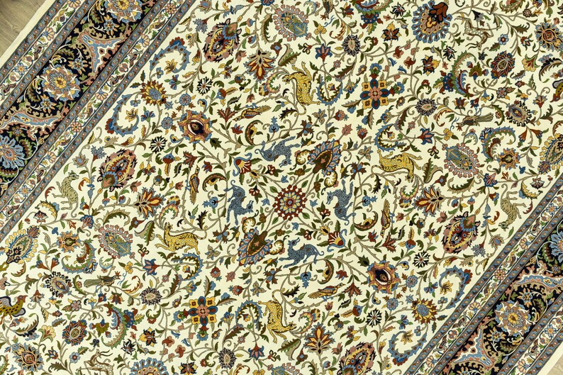 Persian Style Oriental Rug 14x19 Hand-Knotted Wool – Ivory Collector Heirloom، نمای 3