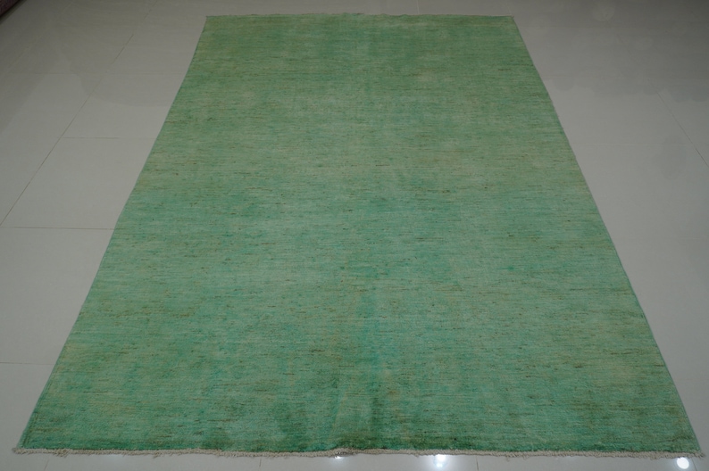 Handmade Overdyed Wool Gabbeh Rug: Light Mint Green Plush Area Rug (6'5x9'2)