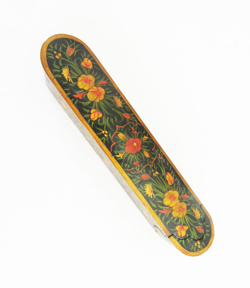 A LARGE Persian Qalamdan, Lacquered & Painted Paper Mache Pen Case / Holder. Shipping from